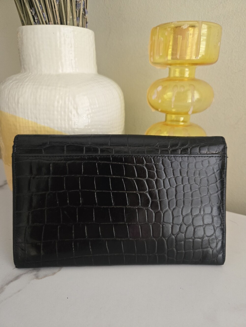 Vintage Gianni Versace Black Croc-Embossed Leather Long Wallet Clutch - Picture 3 of 15
